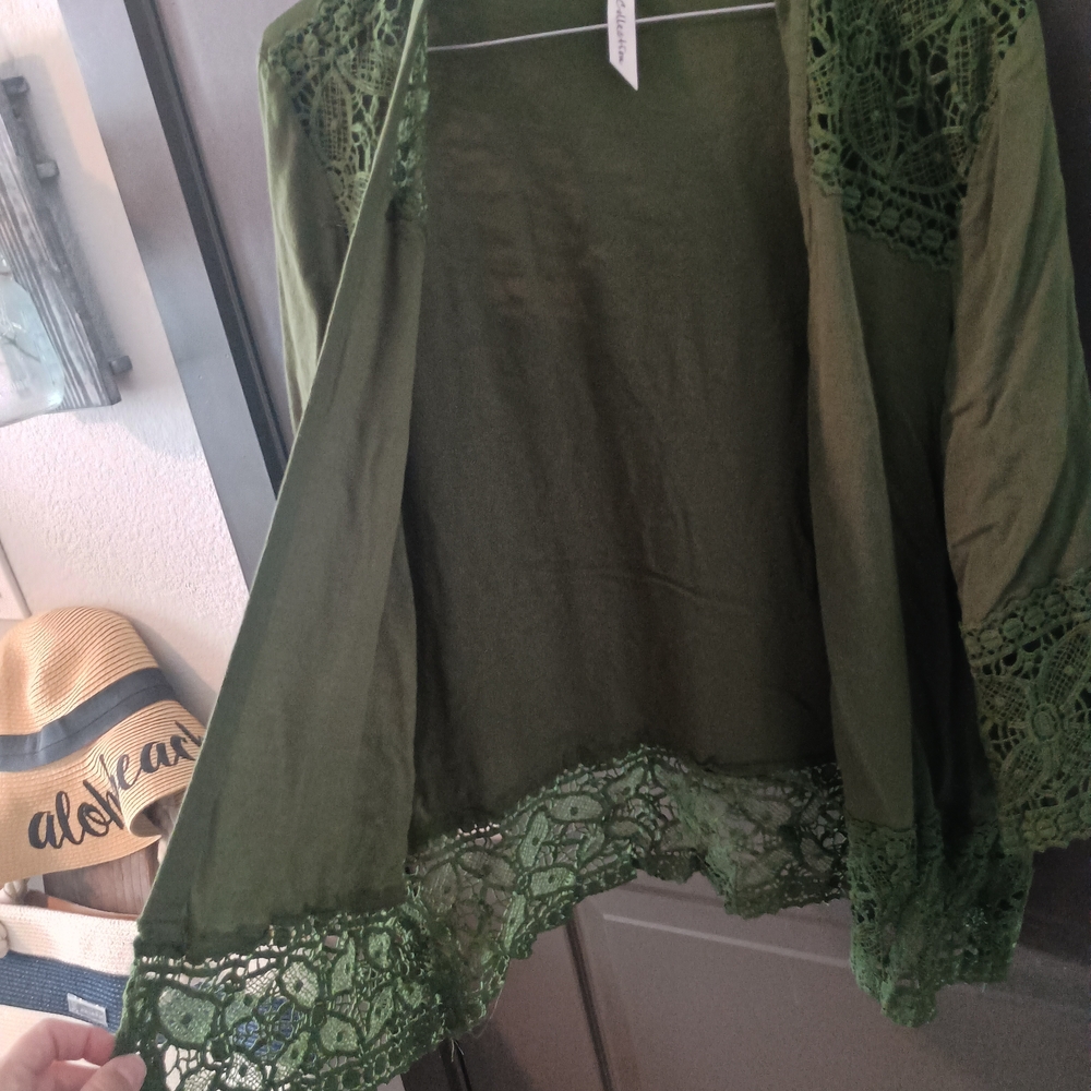 NY Collection Green Lace Trim